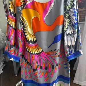 Tibi colorful signature bird dress